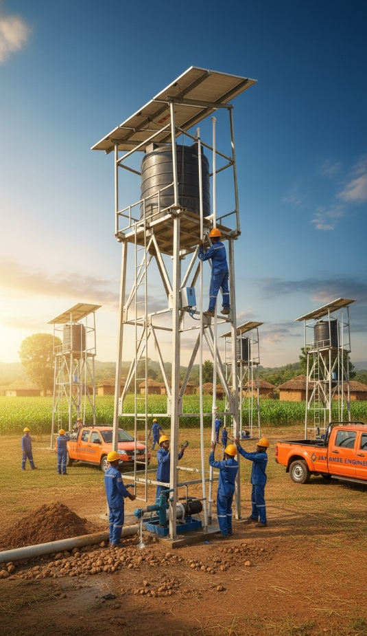 Jay Ambe Engineering Solar Steel Truss Water Tank Structure Installation